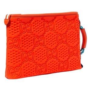 Gucci Off The Grid GG Embossed Orange Rubber Pouch Clutch